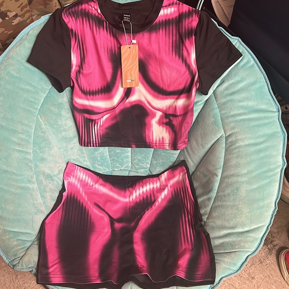 Body con pink and black matching set
